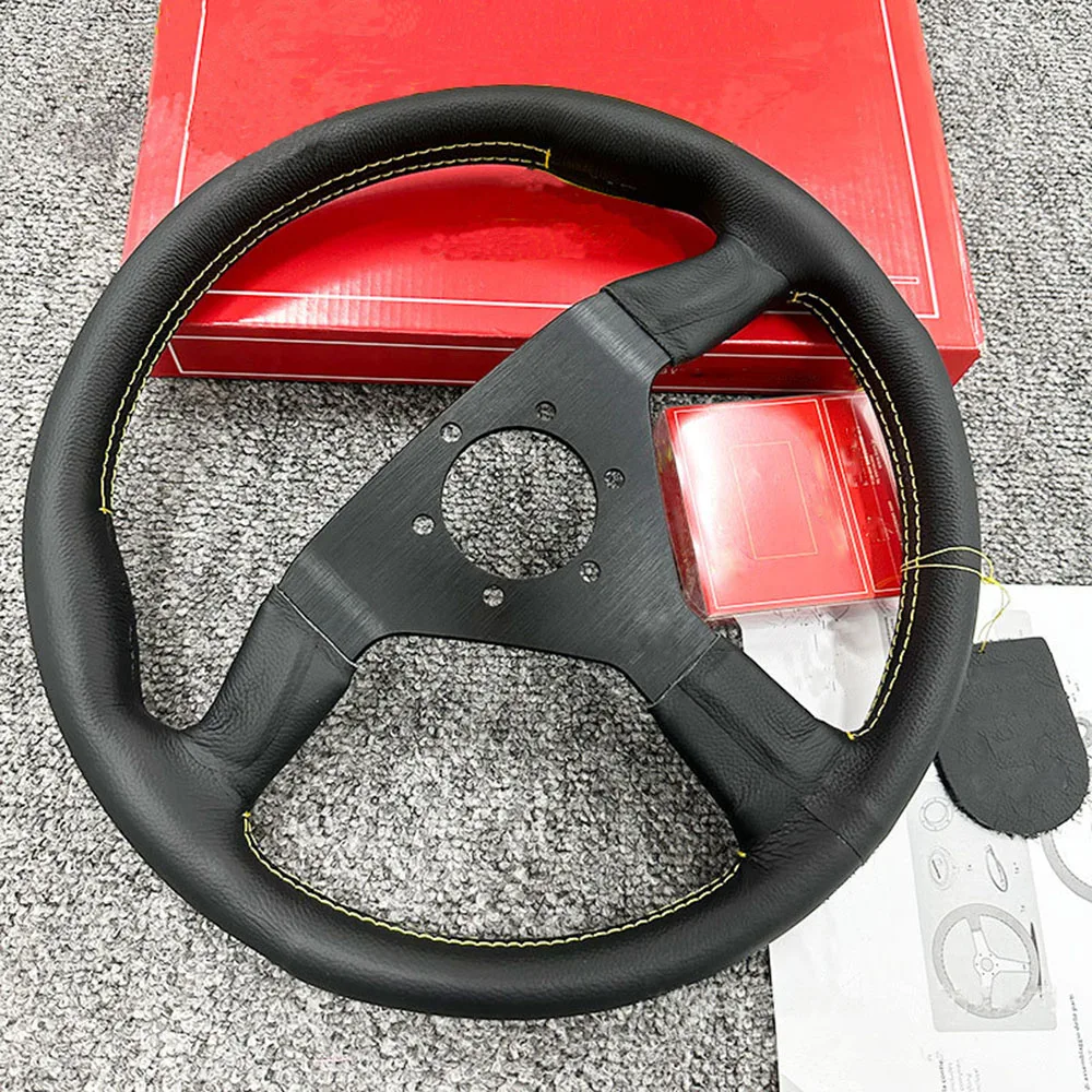 Universal 14 Inch 350mm Flat Lychee Grain Leather Racing Steering Wheel Car Modification Accessories