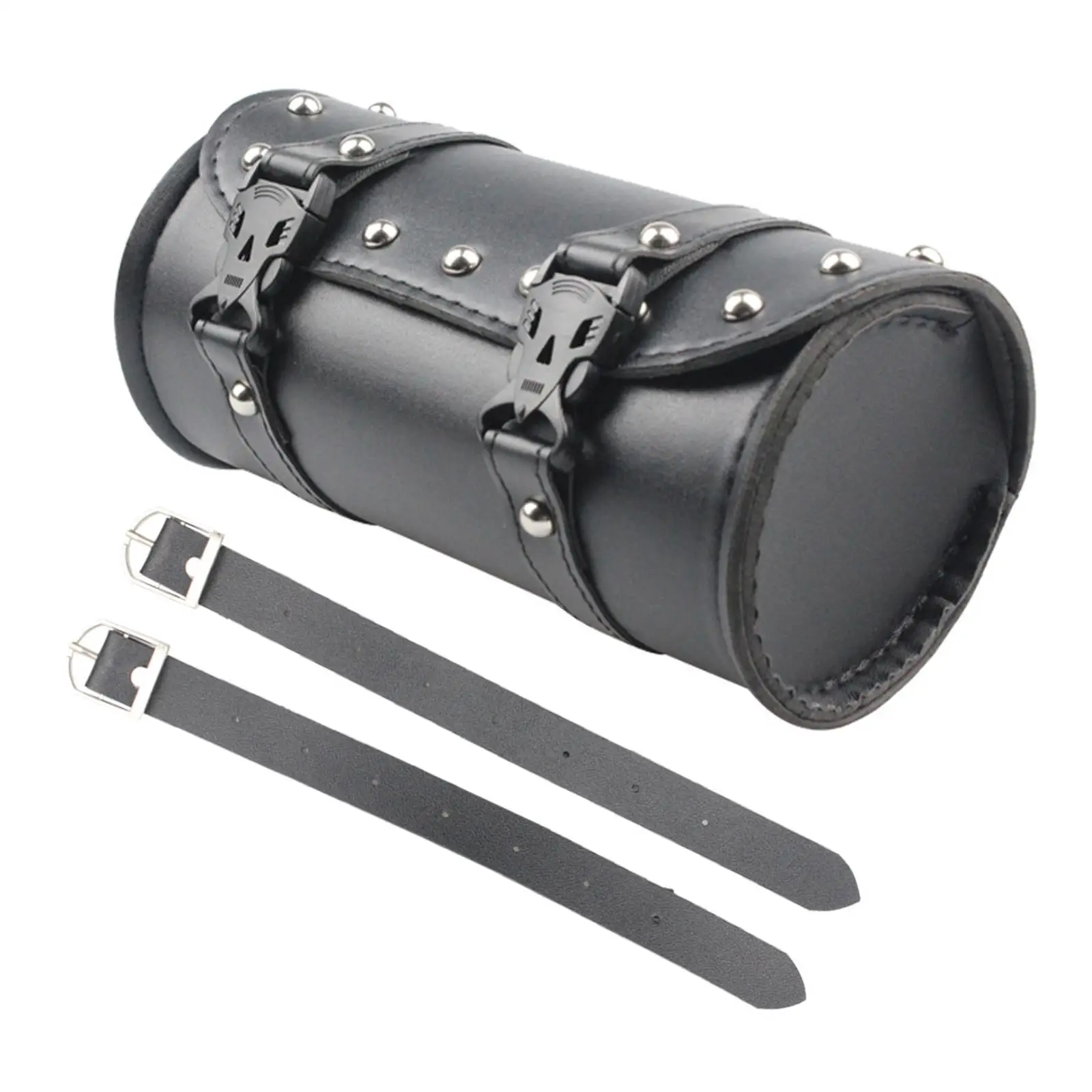 

Motorcycle Handlebar Bag, PU Leather Roll Barrel Bag Universal Black Saddlebags