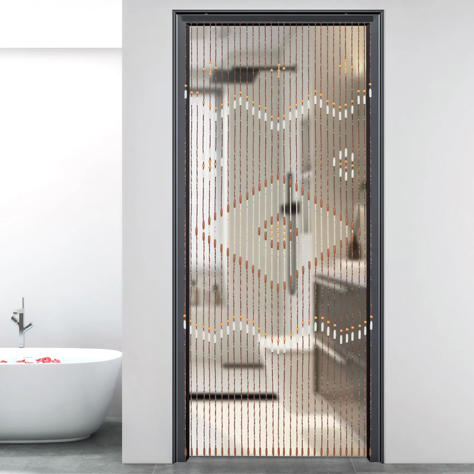 Cortina de Cuentas de Madera de 90 * 208 CM con Estilo de Persiana para Porche o Sala de Estar, Cortina de Madera con 31 Cuentas