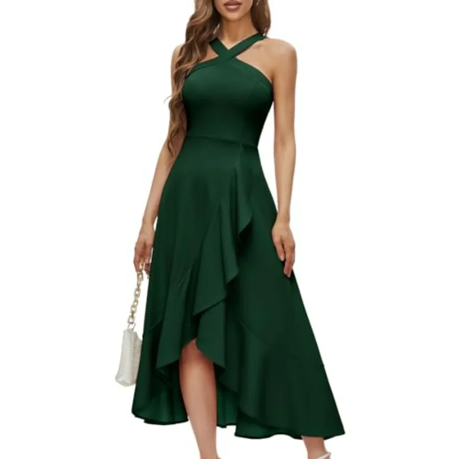 

Bbonlinedress Halter Cocktail Women Dresses Prom Formal Wedding Guest Bridesmaid Ruffled Maxi Hi-Lo Evening Party 2026 Dress
