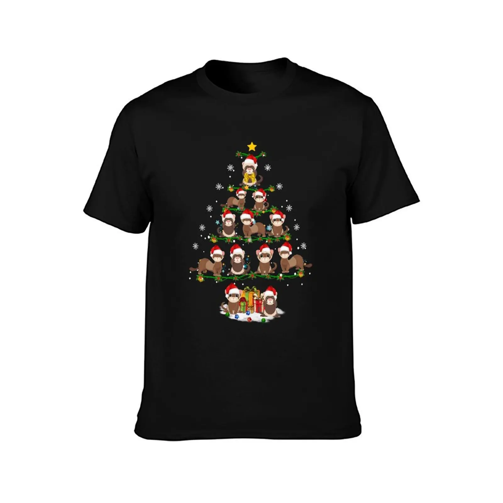 Funny Ferrets Christmas Tree Ferrets Lover Gift T-Shirt Casual Pattern Print Tee Shirt T-Shirt