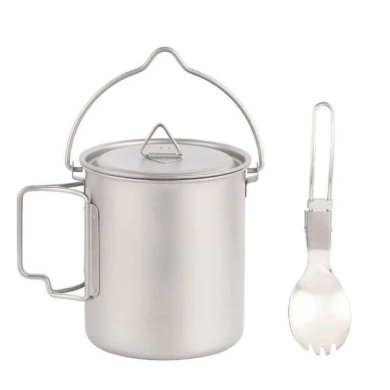 

Camping Titanium Pot 2-piece Lightweight Titanium 750ml Pot with Folding Pork Water Cup, Suitable for Outdoors