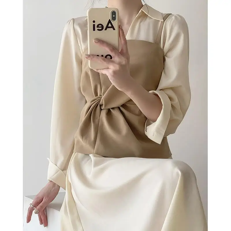Two-piece Suit Skirt 2025 Autumn New Women's Niche Design High-end Fashion Temperament Shirt Dress