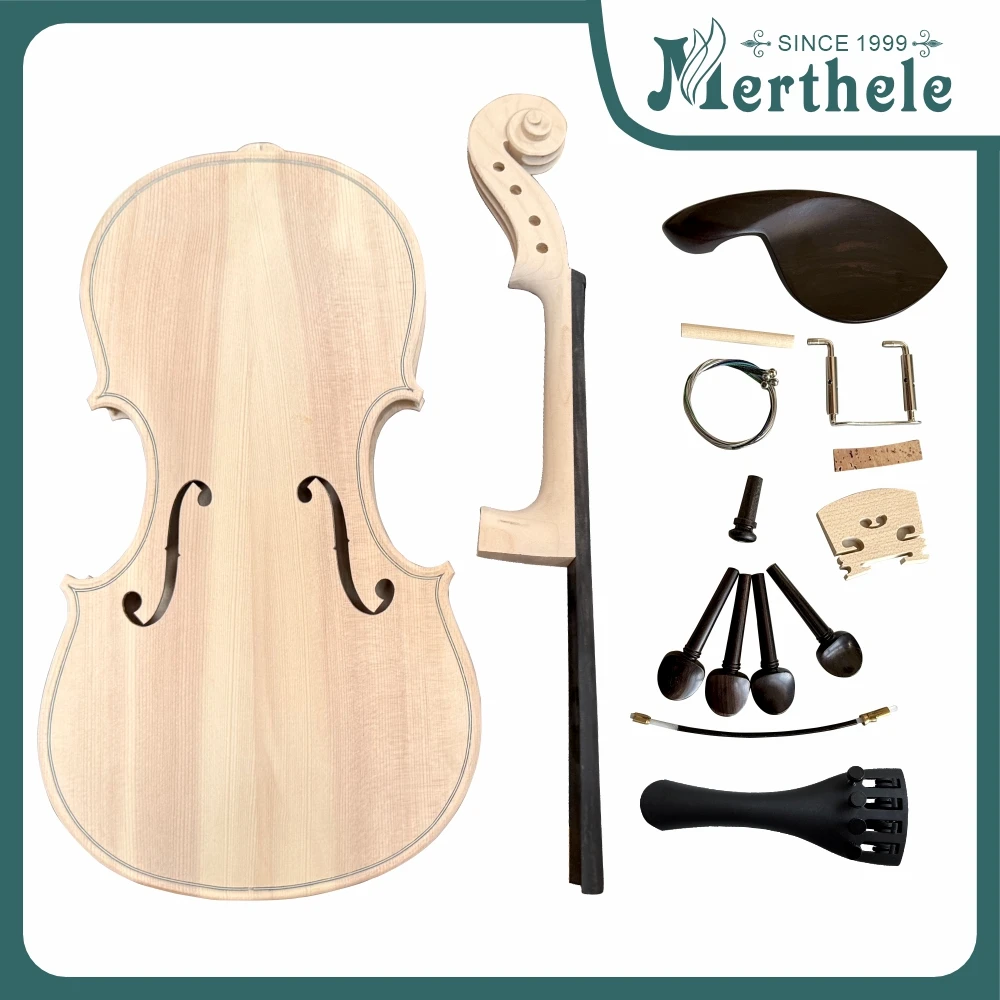 4/4Unfinished White Violin ，Natural Dried Maple Back, Spruce Top,solid wood DIY white violino Ebony  accessories，Factory