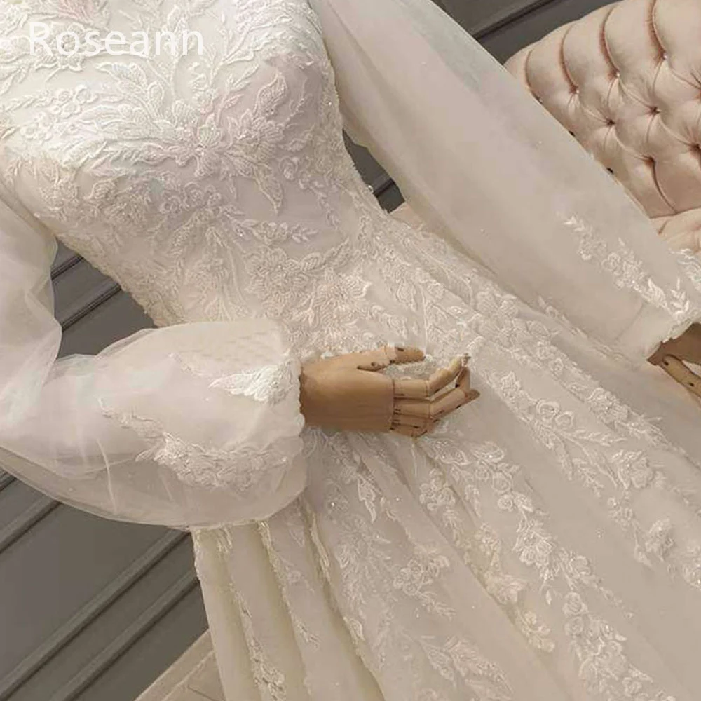 Muslim High Quality Ivory A-line Wedding Dresses High Collar Draped Pleat Applique Bride Dresses Floor Length robe de mariée