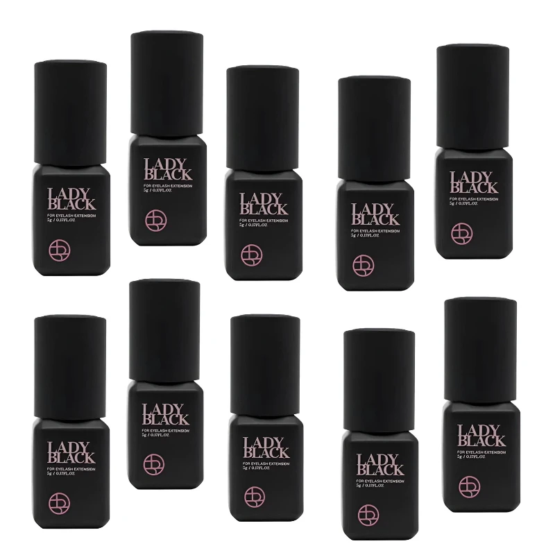 10Pcs Korea Original Lady Black False Eyelash Extensions Glue Low Irritation for Sensitive Skin Lash Adhesive 5ml Makeup Tools