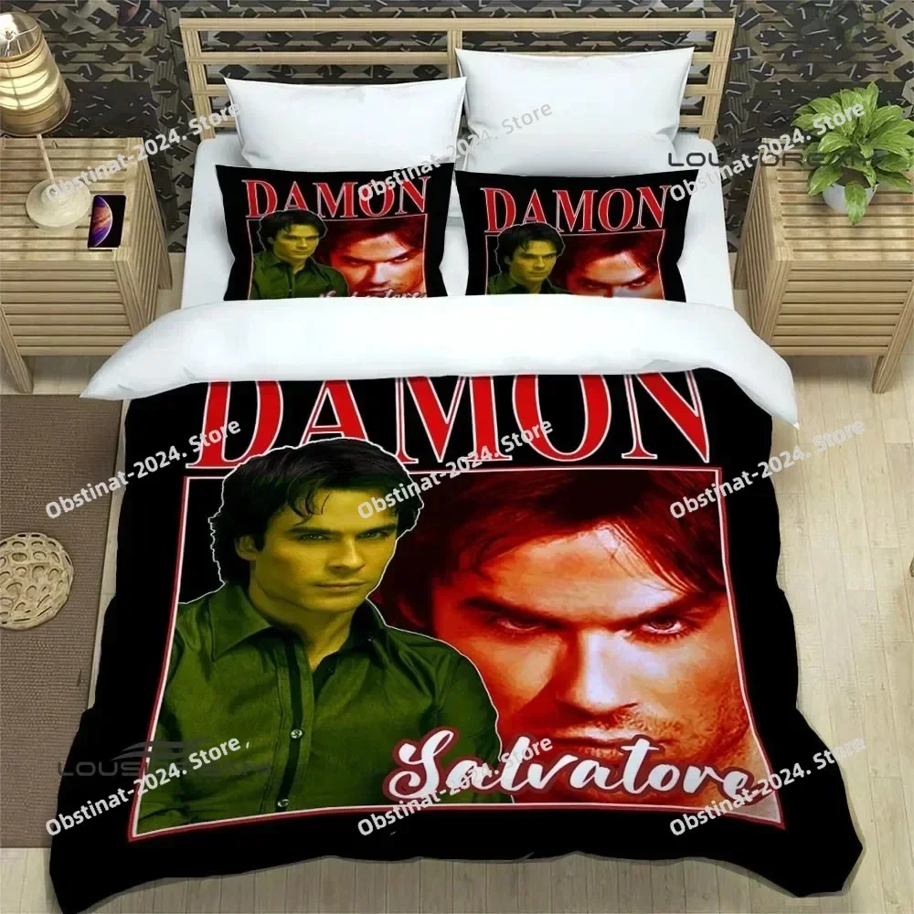The Vampire Diaries Damon salvatore 3D Printing Comforter Bedding Set,Duvet Cover Bed Set Quilt Cover Pillowcase,King Queen Size