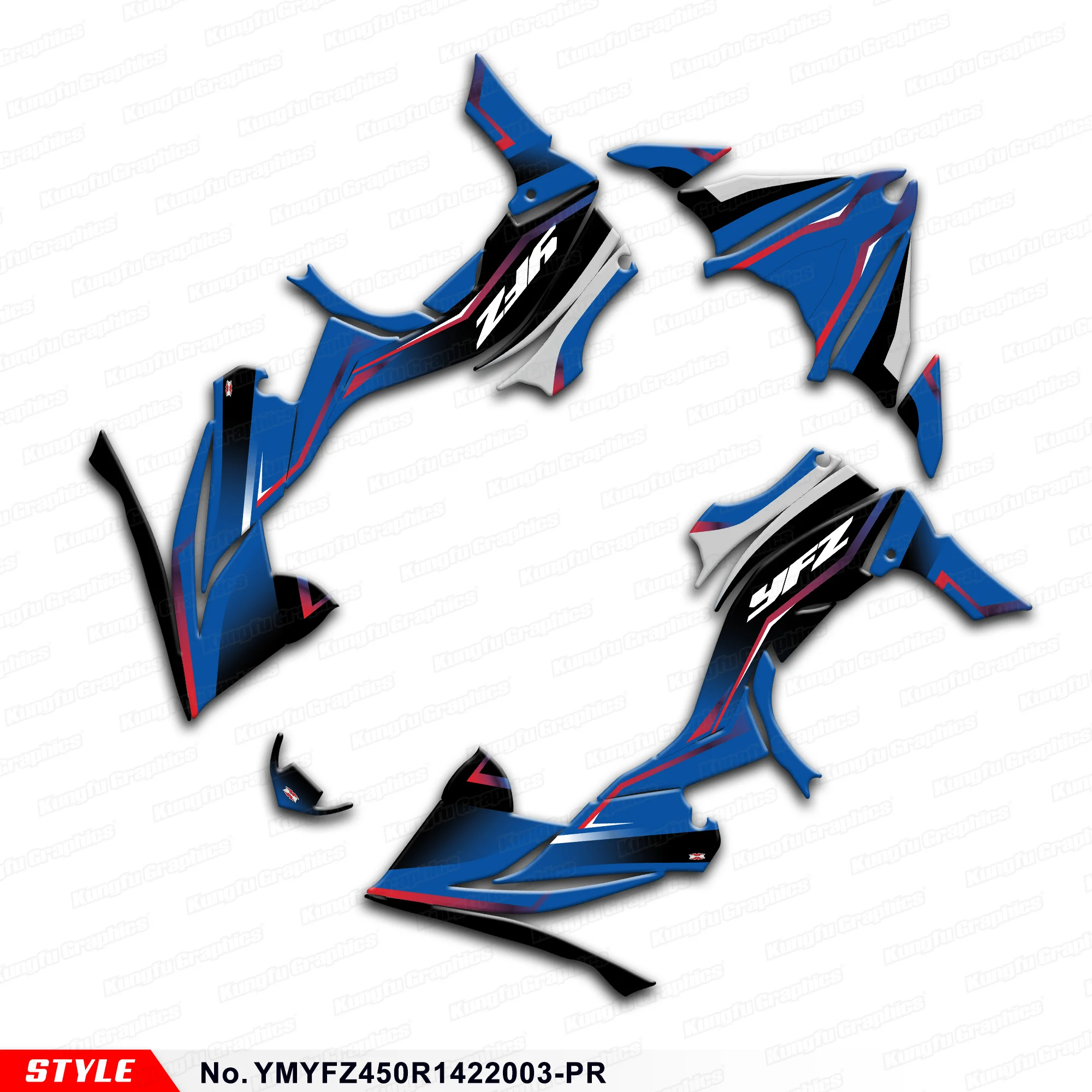 

JY RACING Graphics Kit Wrap Sticker for YAMAH YFZ450R YFZ 450R 14 15 16 17 18 19 20 21 22 2023 2024 2025, YMYFZ450R1422003-PR