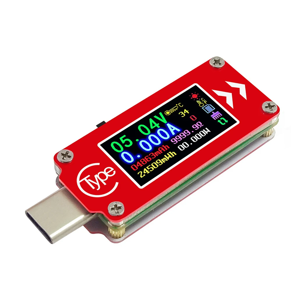Display Battery Power Bank PD Charger Voltage Current Meter Tester Type C USB Voltmeter Ammeter Multimeter TC64 Color LCD