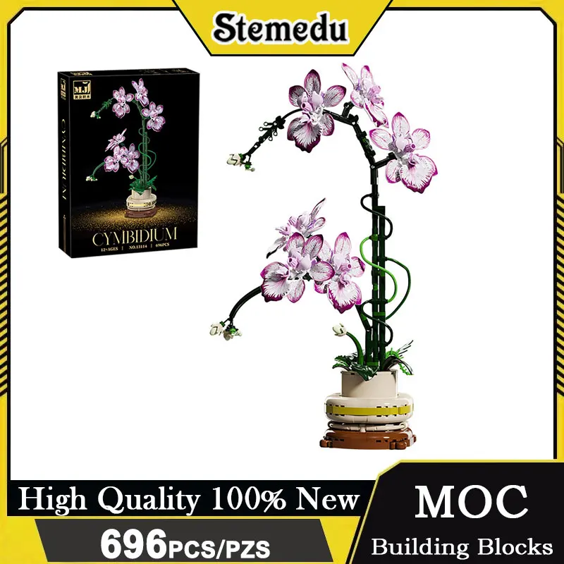

696 шт., креативная орхидея, цимбидиум, вечные цветы, растение в горшке, фаленопсис, строительные блоки, ботаническая коллекция, кирпичи, игрушки