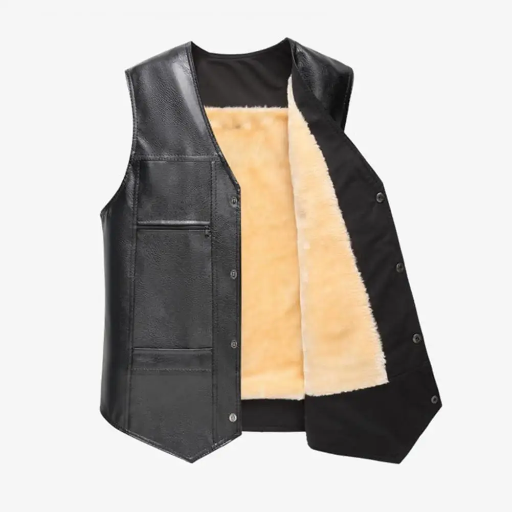 Men Sleeveless Vest Casual Men Waistcoat Stylish Men's Faux Leather Motorcycle Vest for Autumn Winter Single Breasted V-neck