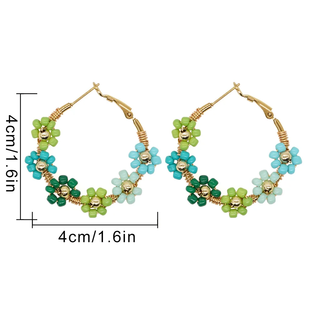 Anting-anting manik-manik lingkaran bunga grafik orisinalitas geometris rajutan tangan Bohemia paduan pasang sederhana manik-manik nasi anting-anting