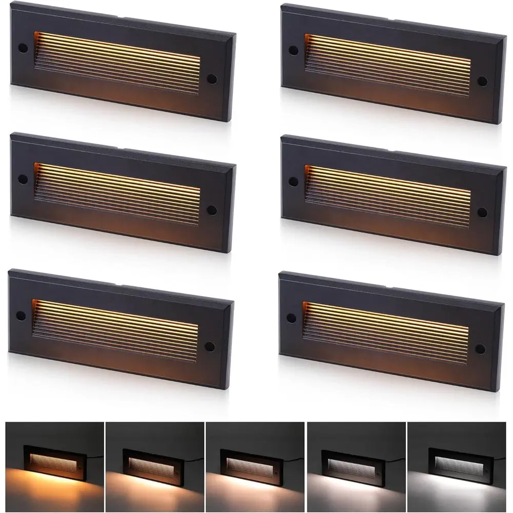 Luzes de passo externas LED 5CCT de 10 polegadas com brilho duplo, 12V-15V, 3W/5W, deck de alumínio preto e iluminação de escadas