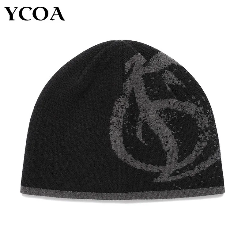 Women Beanie Korean Fashion Y2k Knitted Kawaii Hip Hop Harajuku Streetwear Wool Winter Pullover Jacquard Hat Unisex Accessories