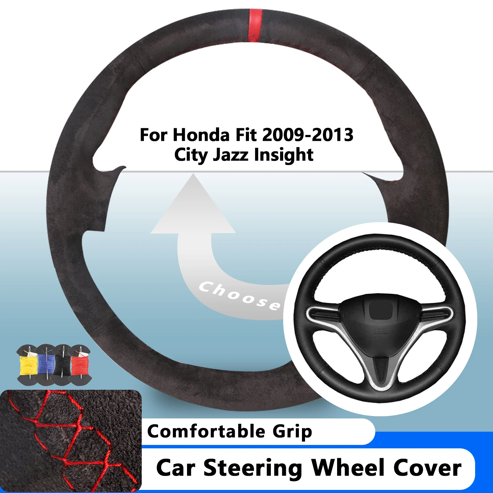 Protector de gamuza para volante de coche, accesorios de cuero suave de lujo para Honda Fit 2009 2010 2011 2012 2013 City Jazz Insight