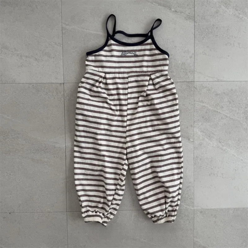 2026 Summer New Children Loose Jumpsuit Cotton Girls Letter Print Sling Trousers Kids Casual Overalls Fashion Toddler Clothes