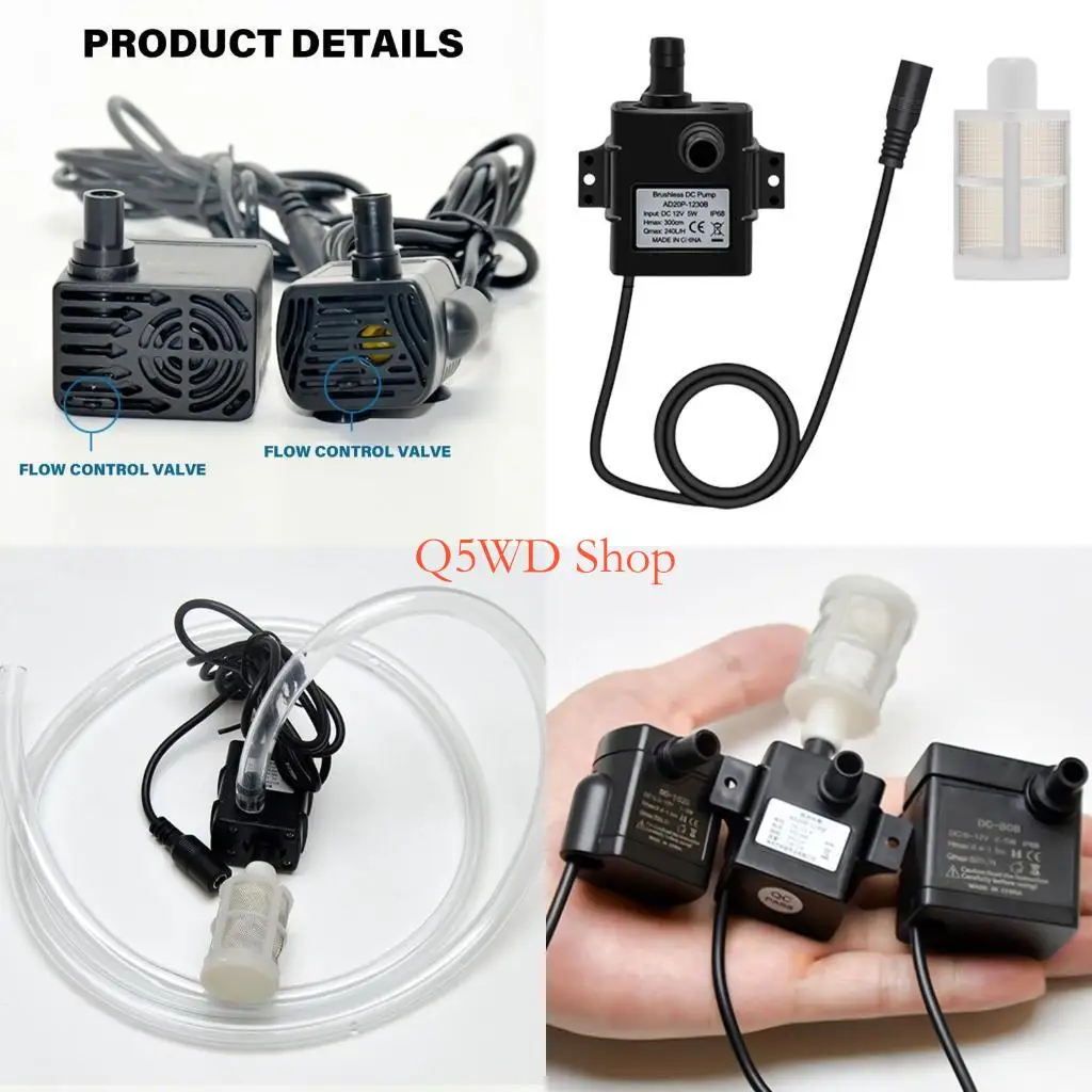 

Q5WD DC12V Водяной насос с бесщеточным двигателем Небольшой погружной насос с фильтром Солнечная водяная помпа 240 л/ч с в