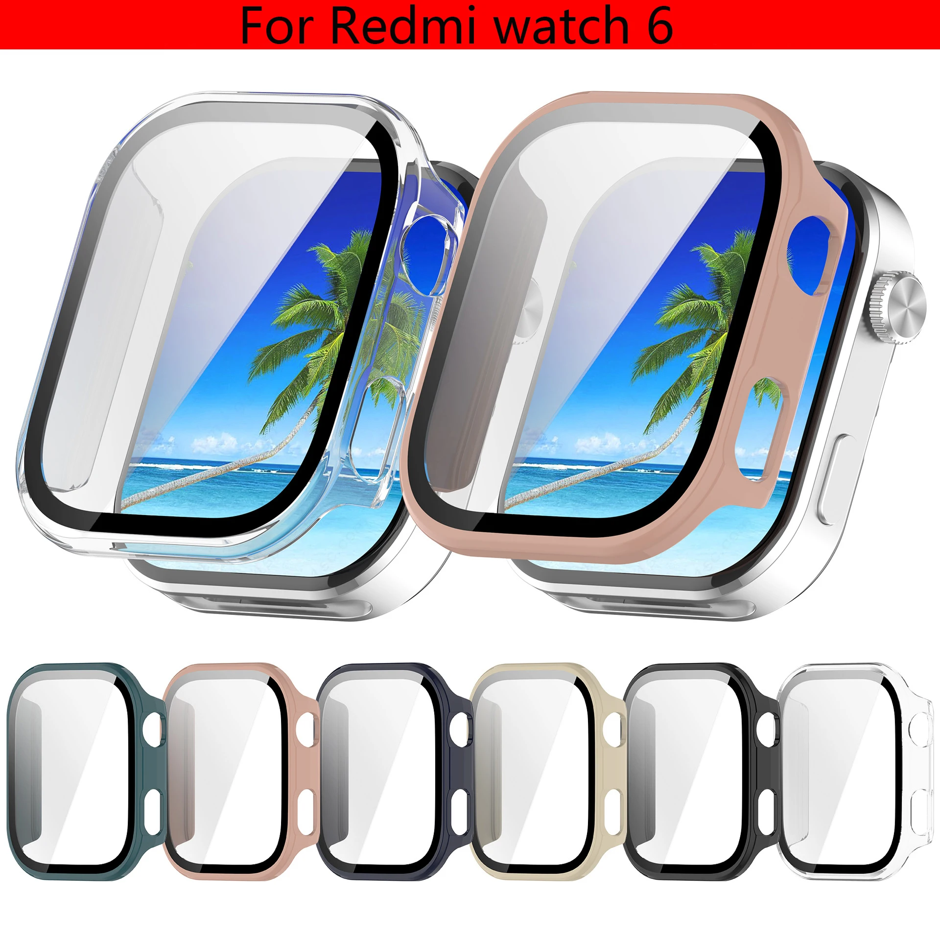 Étui rigide + verre pour Xiaomi Redmi Watch 6, protecteur d'écran, housse de Protection pare-chocs en verre trempé, coque de Protection, accessoires