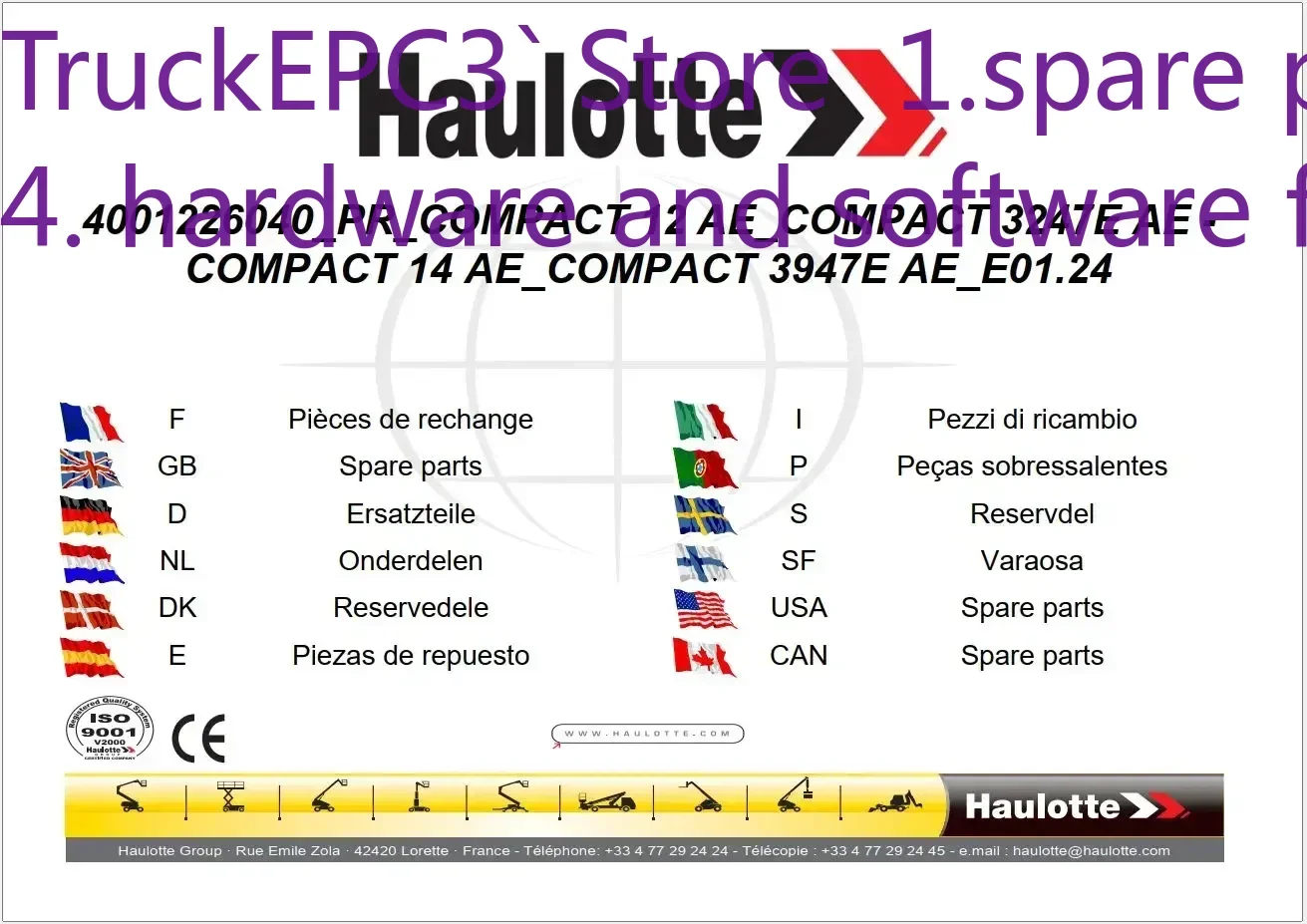

TruckEPC3 Haulotte 7,03 ГБ PDF Новый оператор Техническое обслуживание Запасные части Полочные материалы