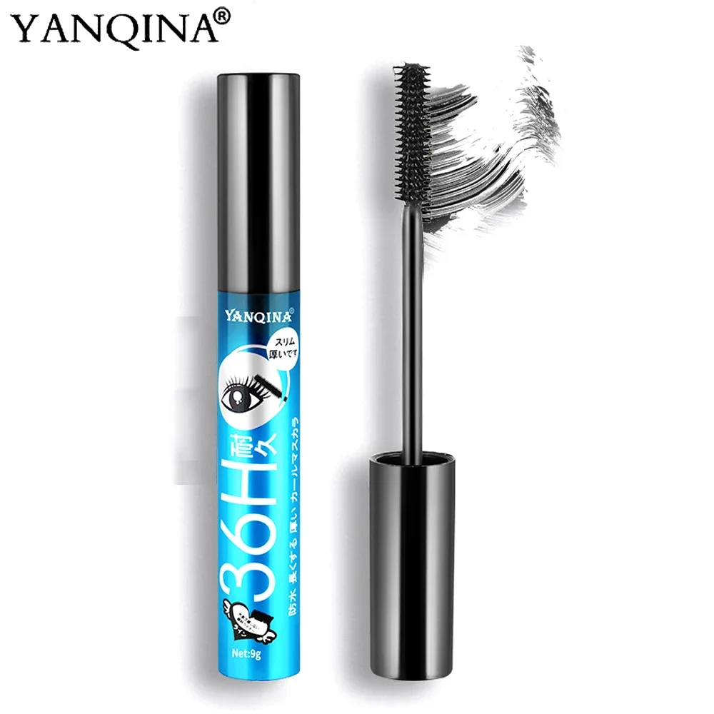 YANQINA 36H Black Waterproof Mascara Silk Fiber Lash 3D Makeup Eyelash Extension Black Thick Lengthening Cosmetic Eye Lashes