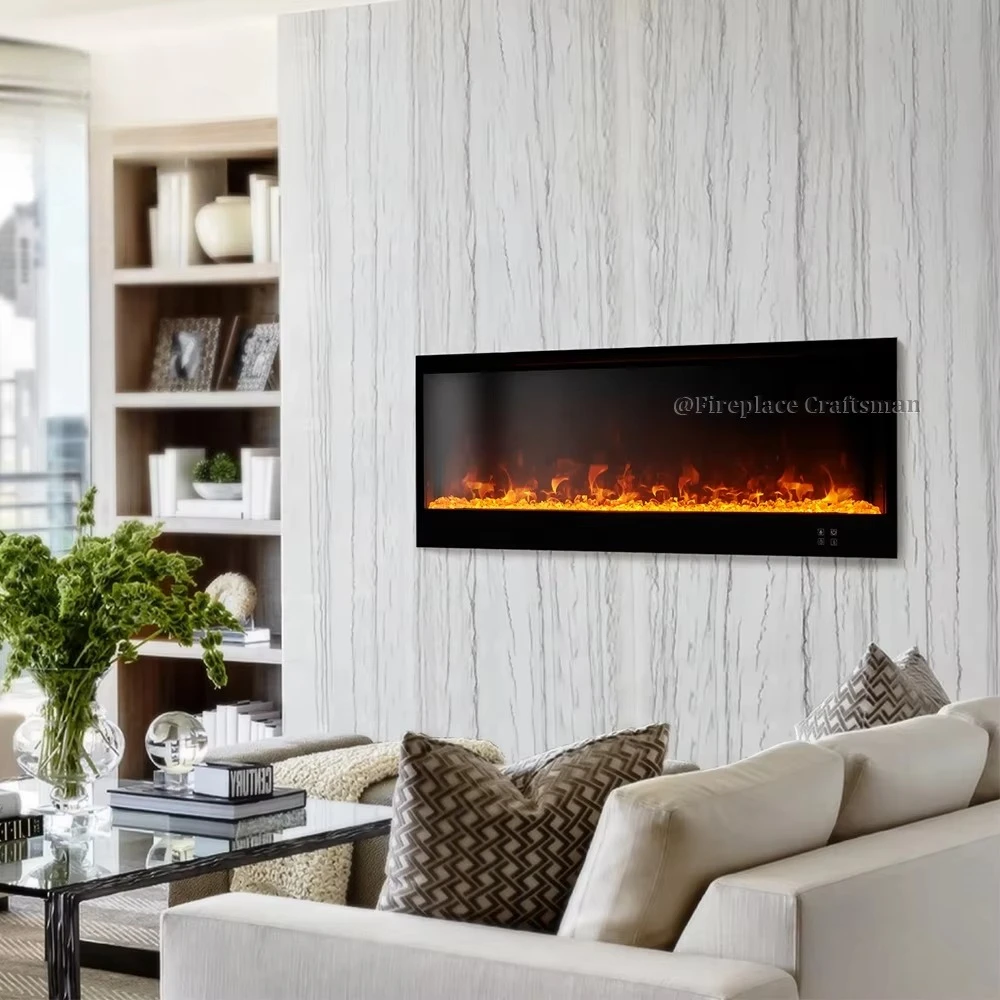 Modern Smart Wall-mounted Electric Fireplace Realistic Flame Recessed Built-In Crystal Linear Electric Fireplace Insert