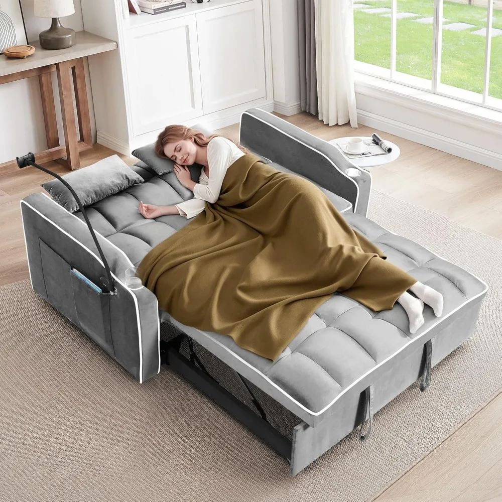 سرير أريكة قابل للتحويل، أريكة نوم مع جيب جانبي، مسند ظهر قابل للتعديل، أريكة غرفة المعيشة مع حامل هاتف، أريكة قابلة للسحب، لو #2