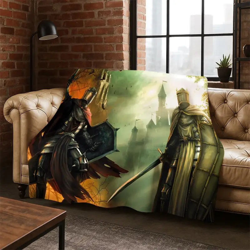 Cartoon Knight Templar Cavalier Crusaders Flannel Blanket Soft Warm Throw Blanket for Bedroom Living Room Bed Travel Picnic kid