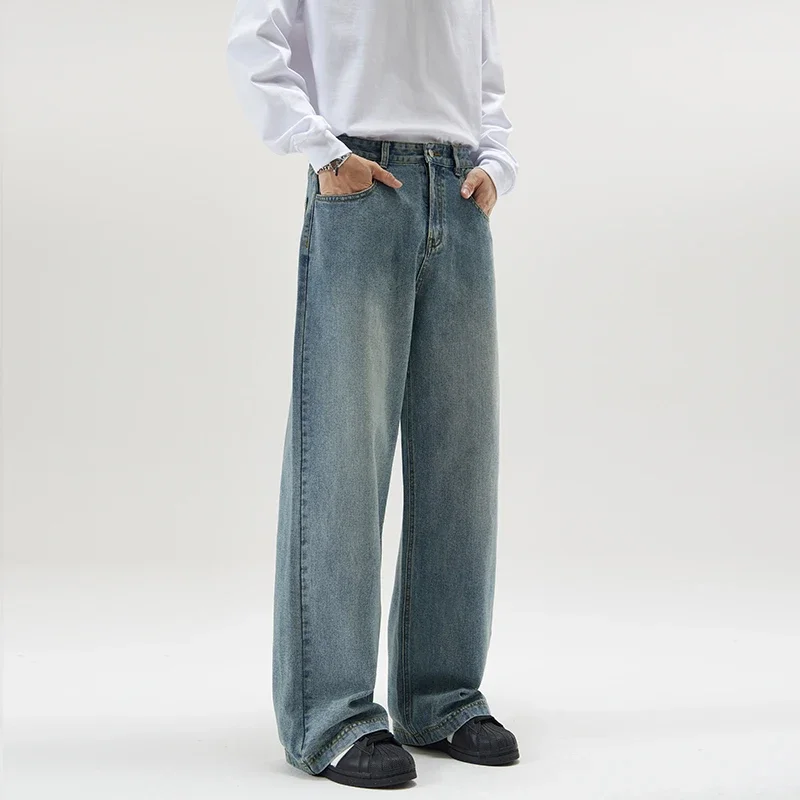 

New Men Streetwear Fashion Cleanfit Loose Casual Wide Leg Straight Vintage Denim Baggy Jeans Pants