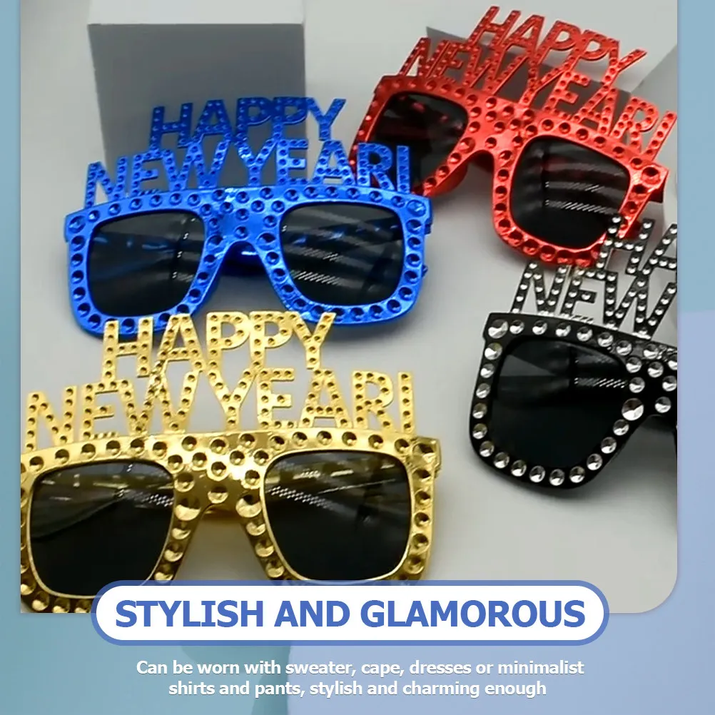 New Year Glasses 2023 Happy New Year Text Design Funny Party Glasses Festive Photo Prop Costume Party Decor Fun Eyeglasses Bulk