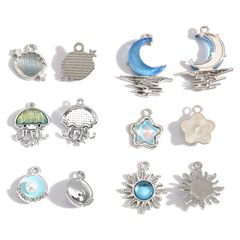 10Pcs Silver-plated Alloy Crystal Star Moon Sun Charms Pendant Fashion Necklace Earrings DIY Handmade Jewelry Making - view 5