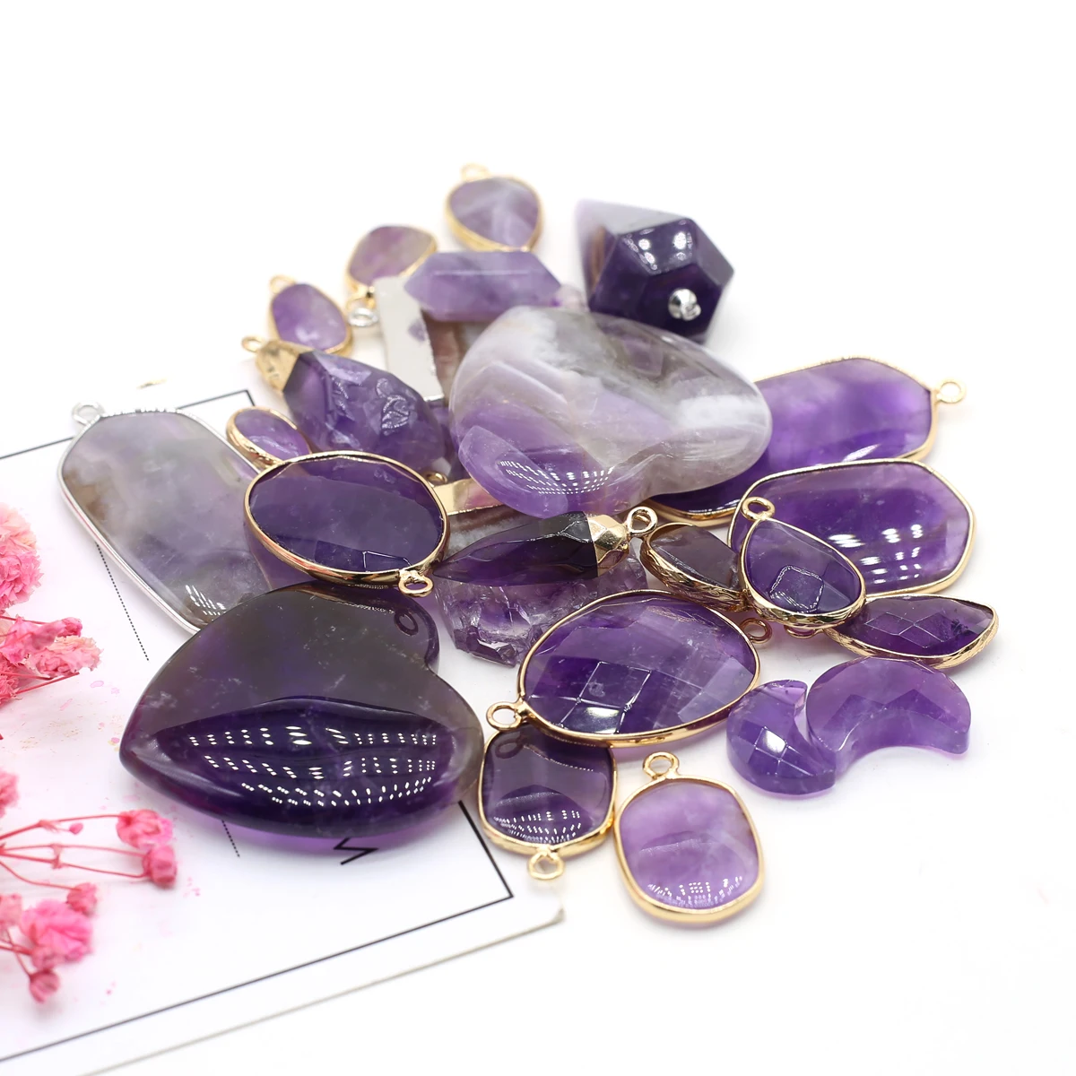 Amethyst Ornament Natural Stone Pendant Connector Craft Jewelry MakingDIY Necklace Earring Hanging Accessory Charm Gift Party1PC