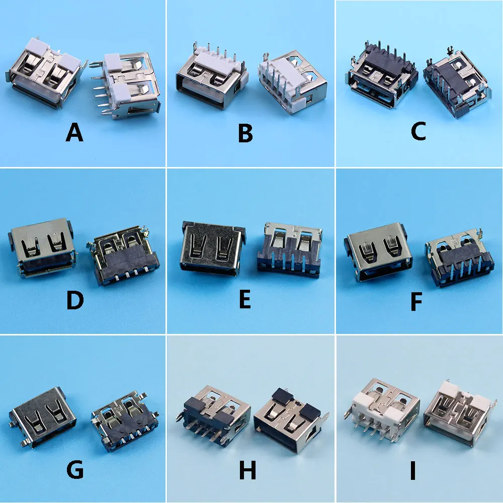 

10Pcs Type A USB A 2.0 Female Socket Connector AF10.0mm 2Pin/4Pin With Curling/without Curling Dip Smd 90 degree / 180 degree