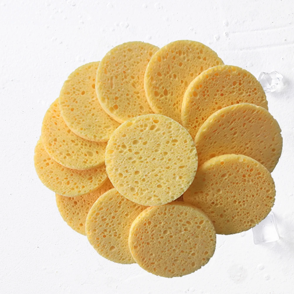 40Pcs Round Sponge Makeup Cotton Pads Soft Skin-Friendly Makeup Remover Pads Facial Cleansing Cosmetics Accessories Yellow