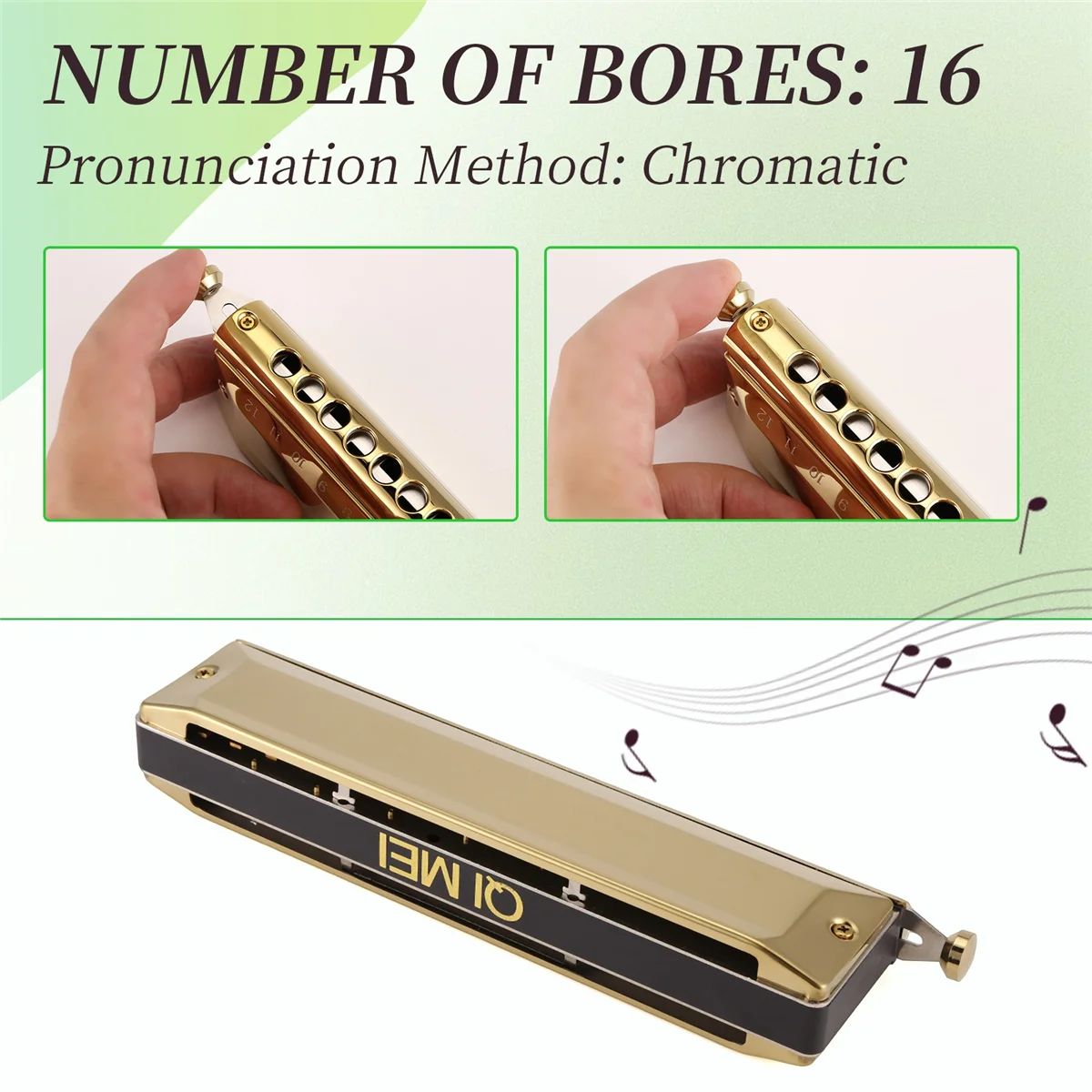BVBV QI MEI Chromatic Harmonica 16 Hole 64 Tone Mouth Organ Instrumentos Key of C Professional Musical Instruments