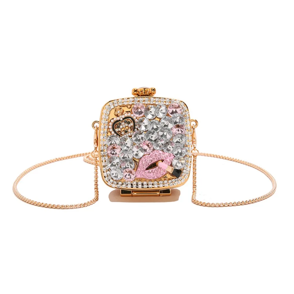 

Handbag Gold/Silver Rhinestone Evening Bag Irregular Shape Luxury Banquet Chain Bag Elegant Shinny Mini Lipstick Bag Party