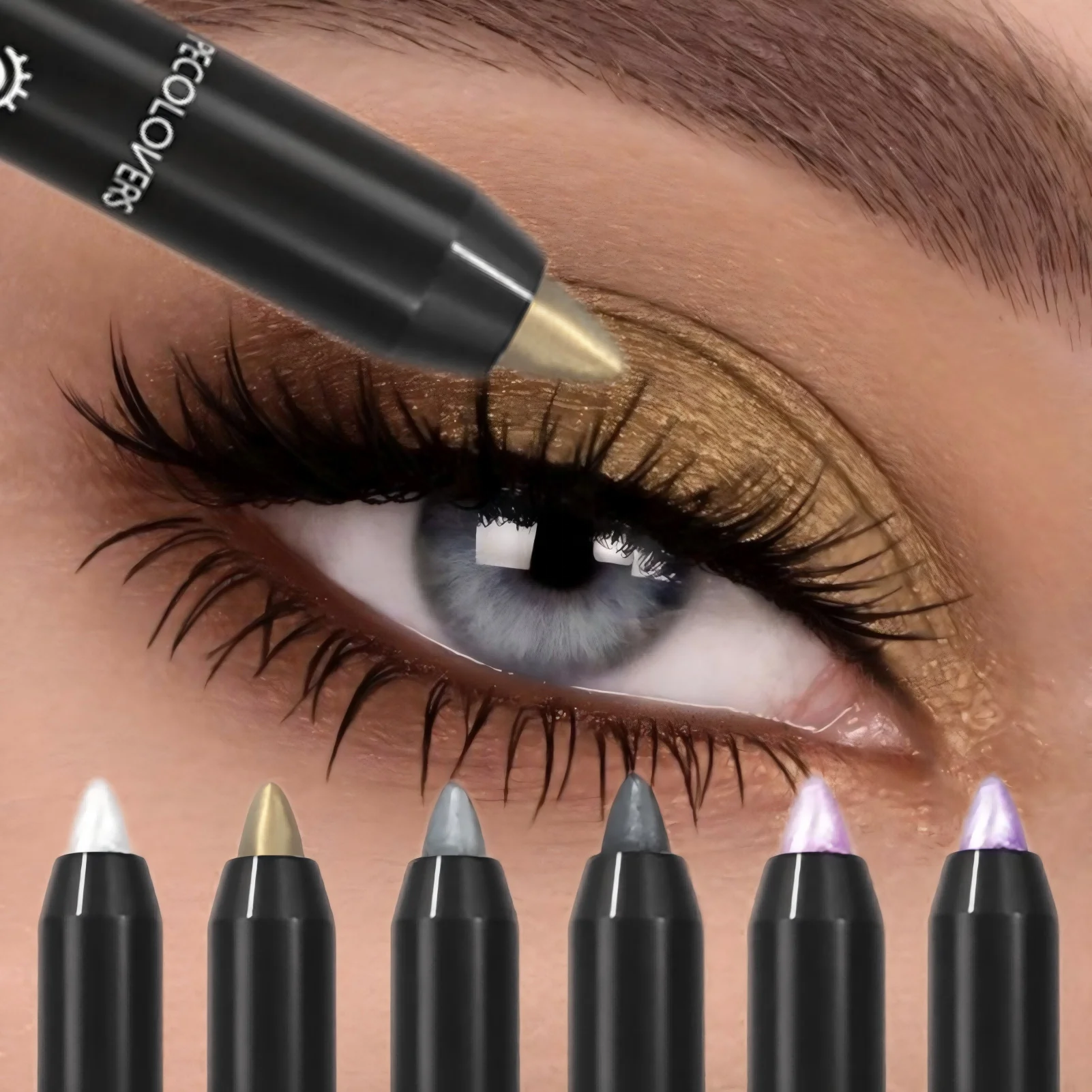 Schimmernder Lidschattenstift mit zwei Enden, vielseitig verwendete Farben, Lidschatten-Liegender Seiden- und Gesichts-Highlight-Stift mit Baumwollpinsel