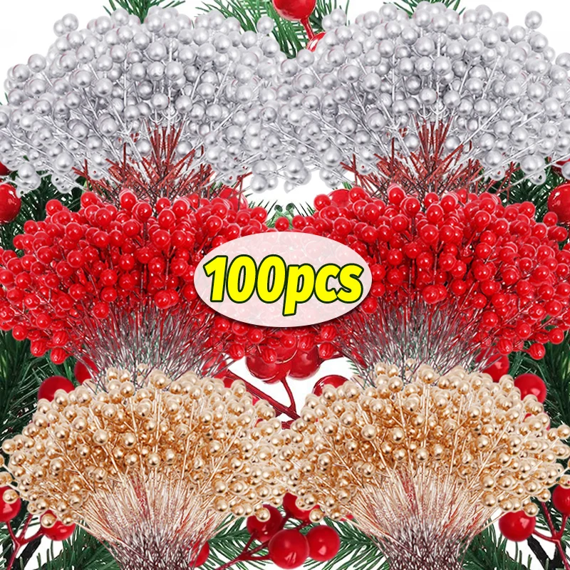 

100/1 шт. искусственные ветки ягод Рождественская елка Холли ягоды стебли DIY Рождественский венок настольные украшения новогодняя вечеринка домашний декор