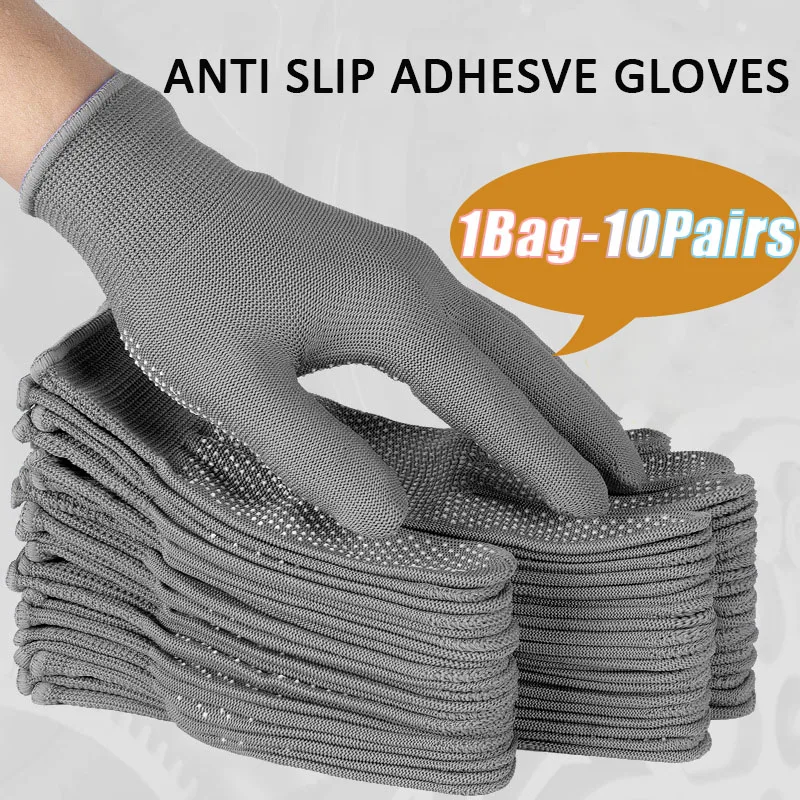 Durable Lightweight Nylon Work Gloves with Anti-slip Dot Coating Thin Touchscreen Gloves for Cycling Fishing Camping Driving