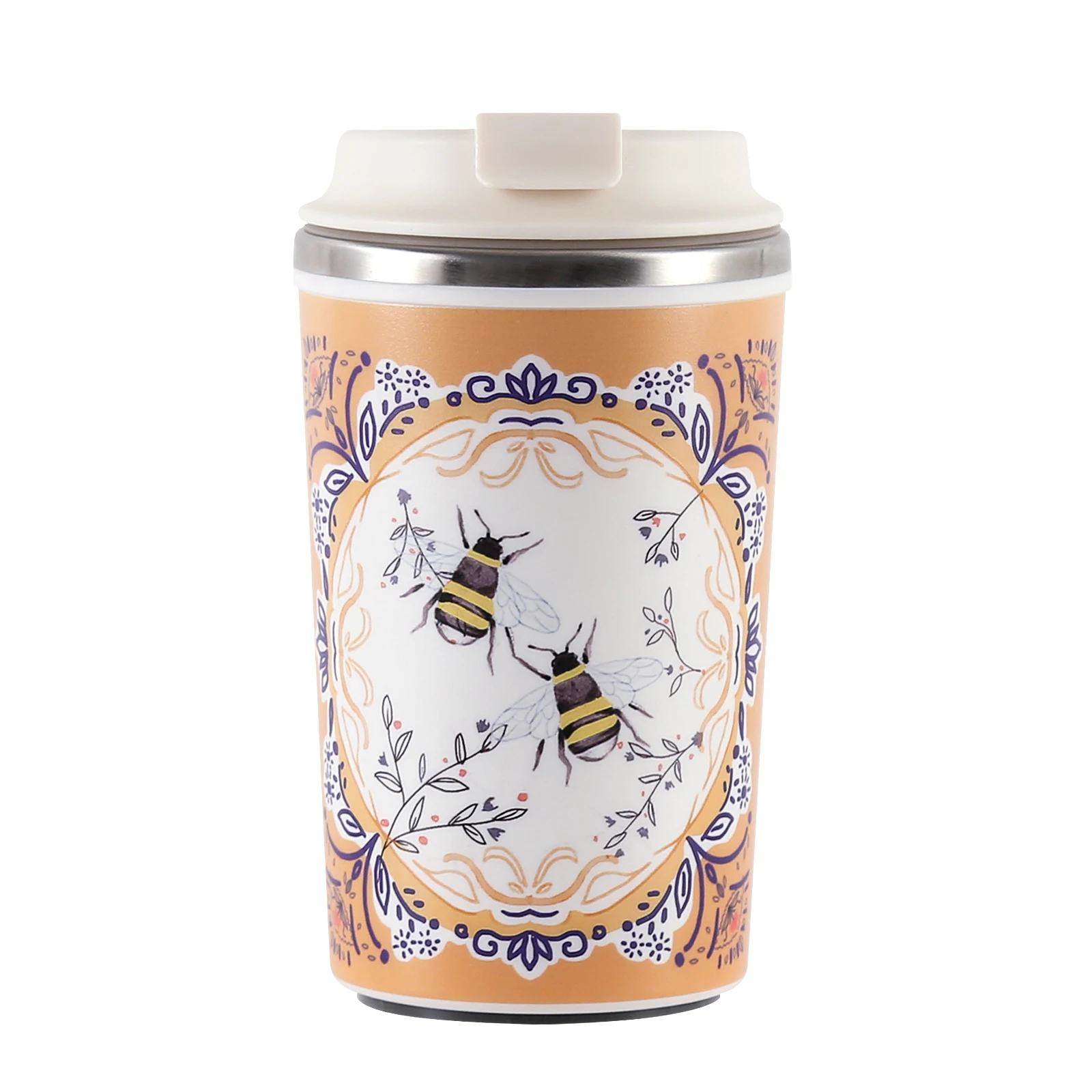350ml Coffee Cup with Animal Pattern Stainless Steel Body PP Lid Anti-Drip Suction Cup Bottom Cold And Heat Preservation