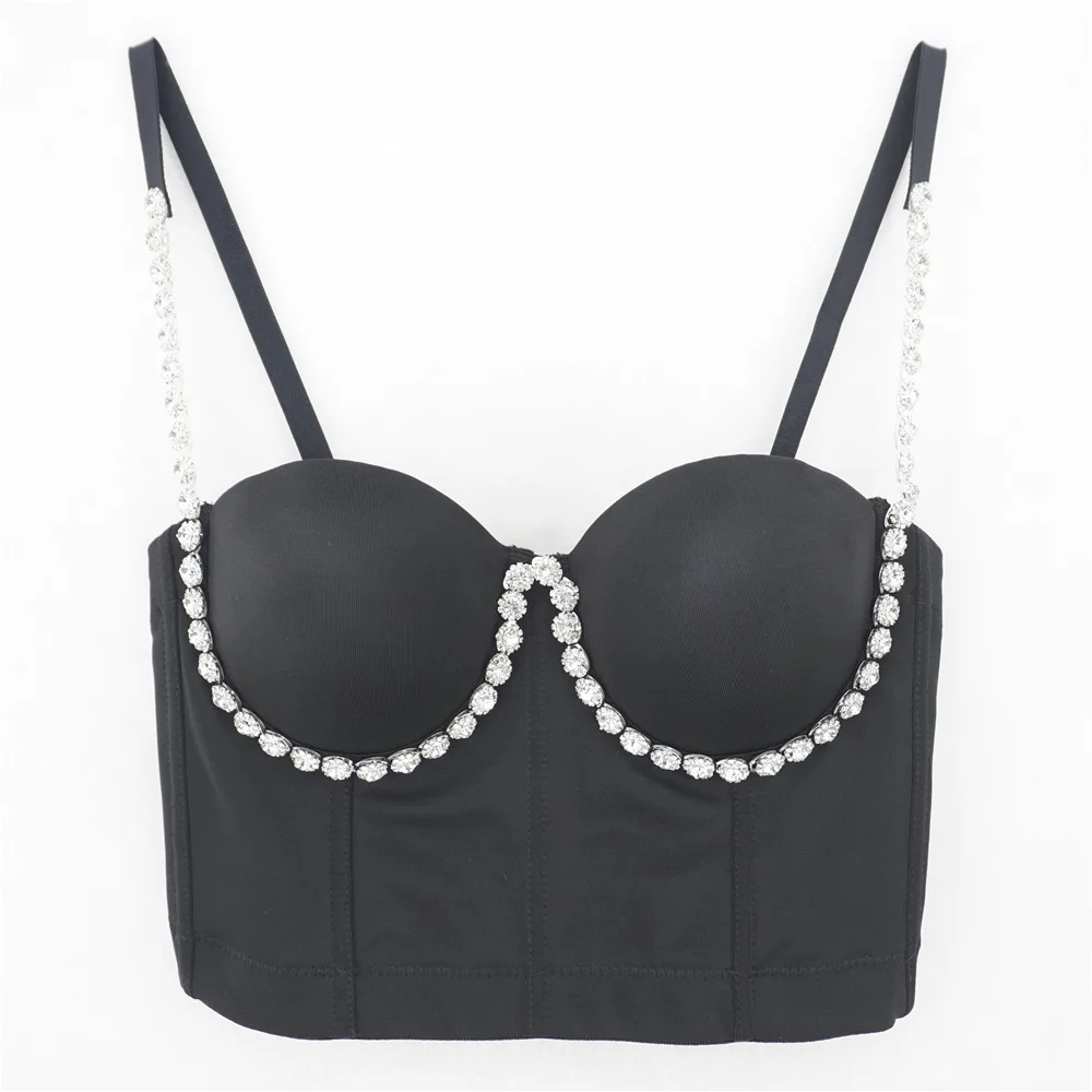 

Nightclub Sexy American Hot Girls Fishbone Spaghetti Straps Outerwear Beaded Wrapped Chest Bare Back Women's Party Vest