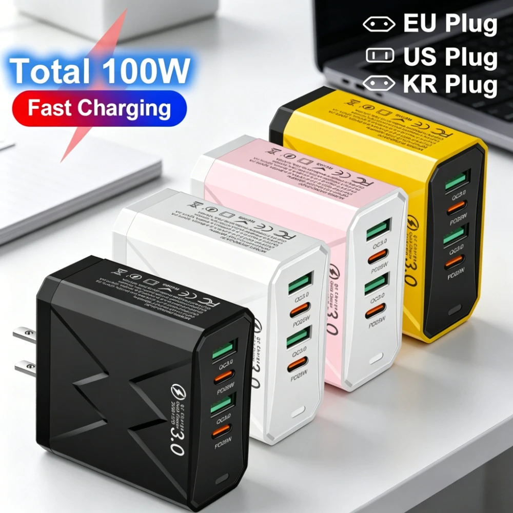 

Total 100W USB Type C Fast Charging Mobile Phone USB PD Quick Travel Adapter Wall Charger EU/US/KR Plug for iPhone Xiaomi Huawei
