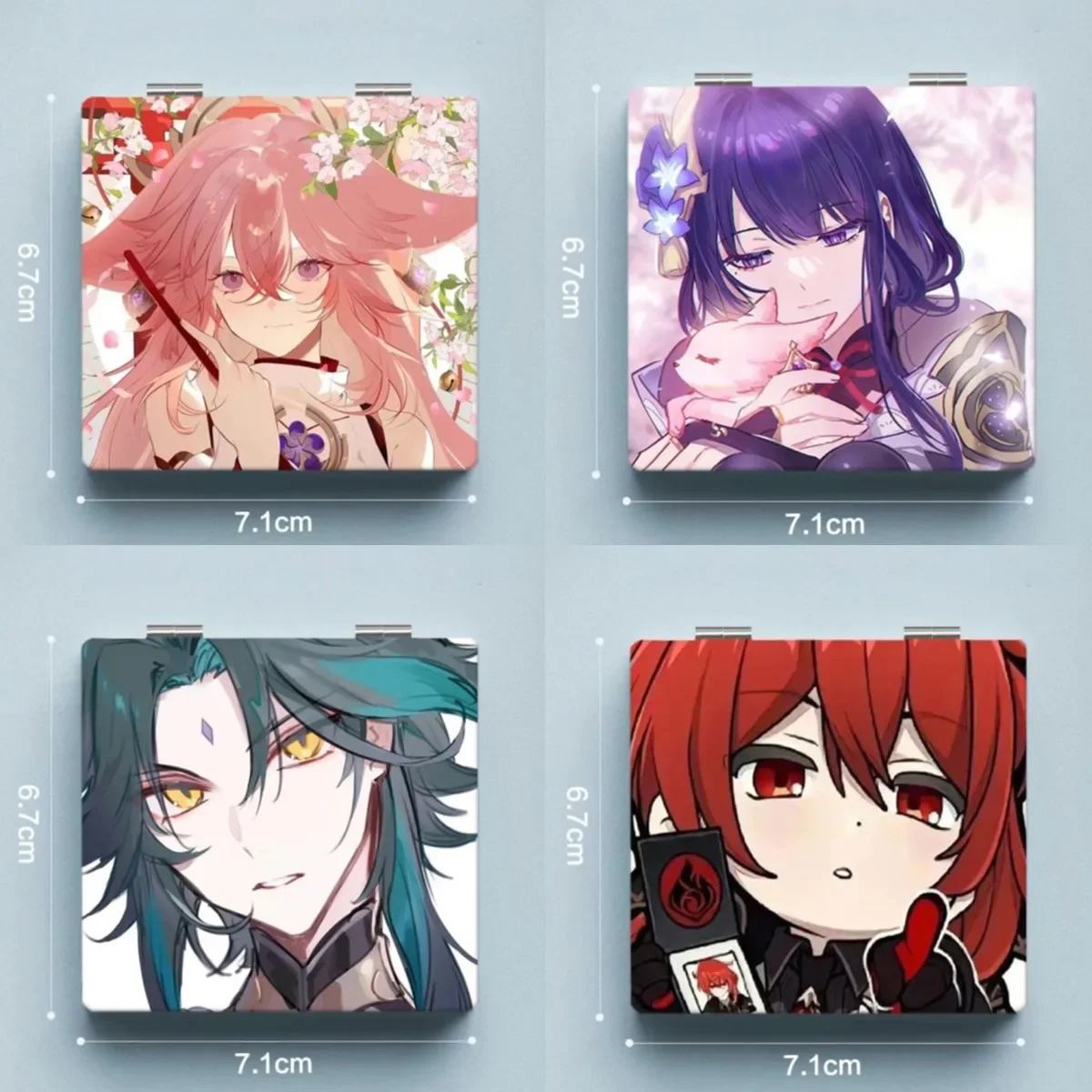 6x7cm genshin impacto dobrável dupla face espelho de maquiagem portátil viagem mini bolso luz anime bonito meninas crianças ampliação