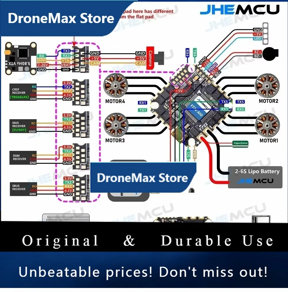 DroMaJHEMCU GHF722AIO-HD 40A All-in-One FC - Integrated Baro/OSD/BlackBox & 4-in-1 ESC (2-6S) For FPV Freestyle/Cinewhoop Drones