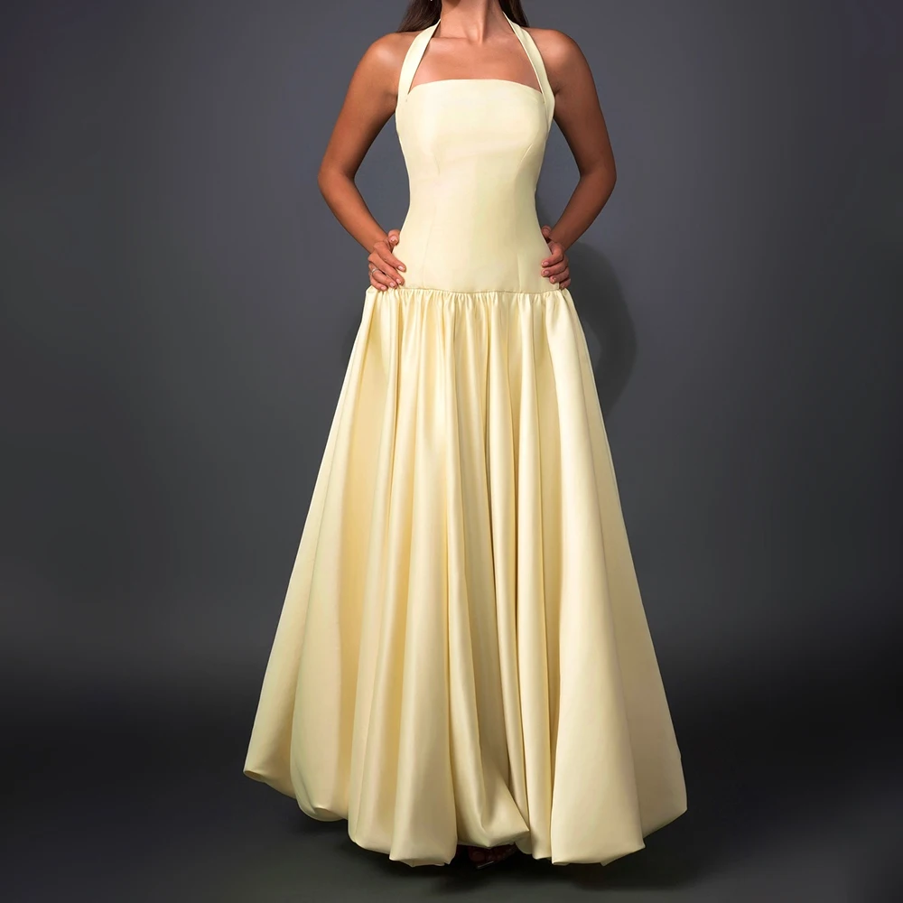 

Temperament A-Line Floor Length Halter Jersey Sleeveless Pleats Evening Dress High Quality Photo Color vestidos de fiesta