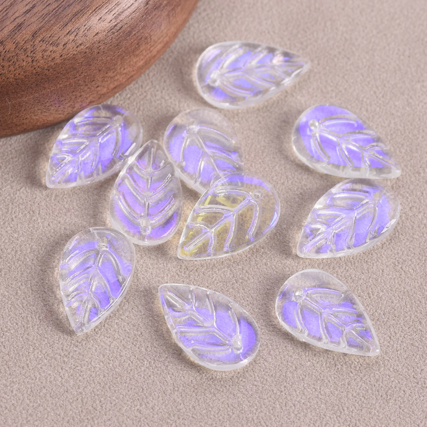 10pcs 18x11mm Leaf Shape Petal Lampwork Crystal Glass Loose Beads Top Drilled Pendants for Earring Jewelry Making DIY Crafts