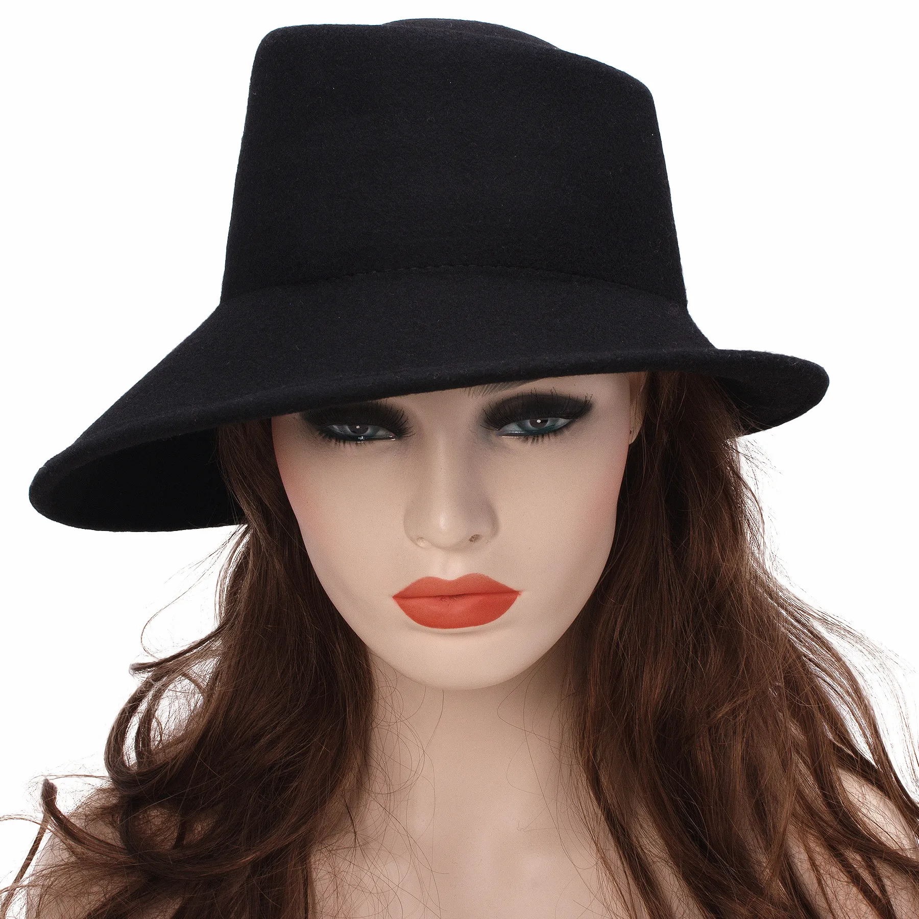 Lawliet 100% Wool Felt Winter Hats for Women Wide Brim Fedora Special Tilt Asymmetrical Brim Wedding Church Hat T289