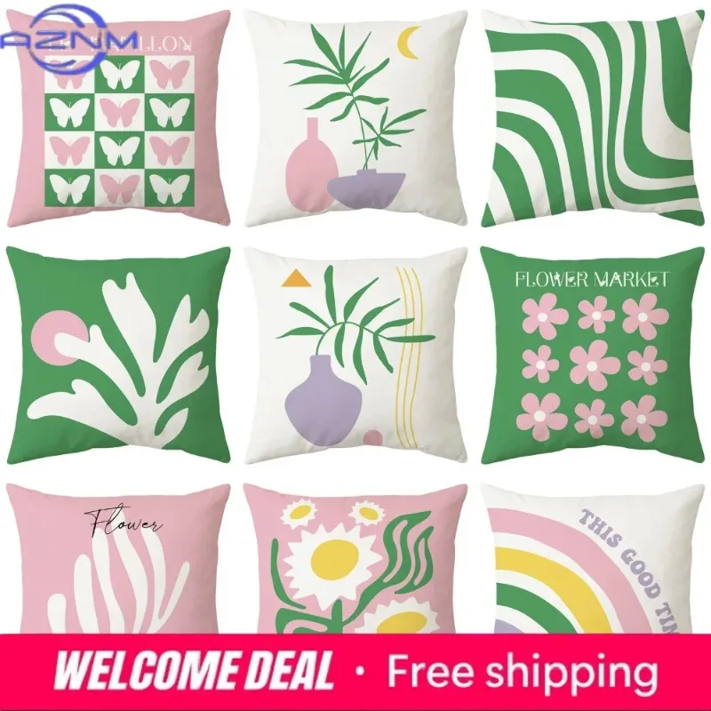 Pink Green Pillowcase 45x45cm Square Pillow Covers Art Drawing Series Pillow Cushion Cover Abstract Main Image Throw Pillow Case