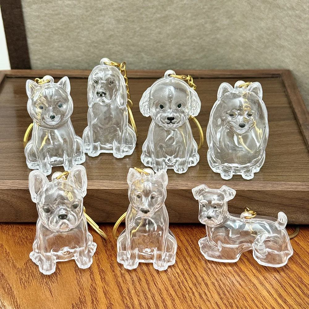 Bonito cão caixa de armazenamento de cabelo memória chaveiro recipiente de pele chaveiro pingente cápsula transparente lembranças caixa à prova de poeira presente