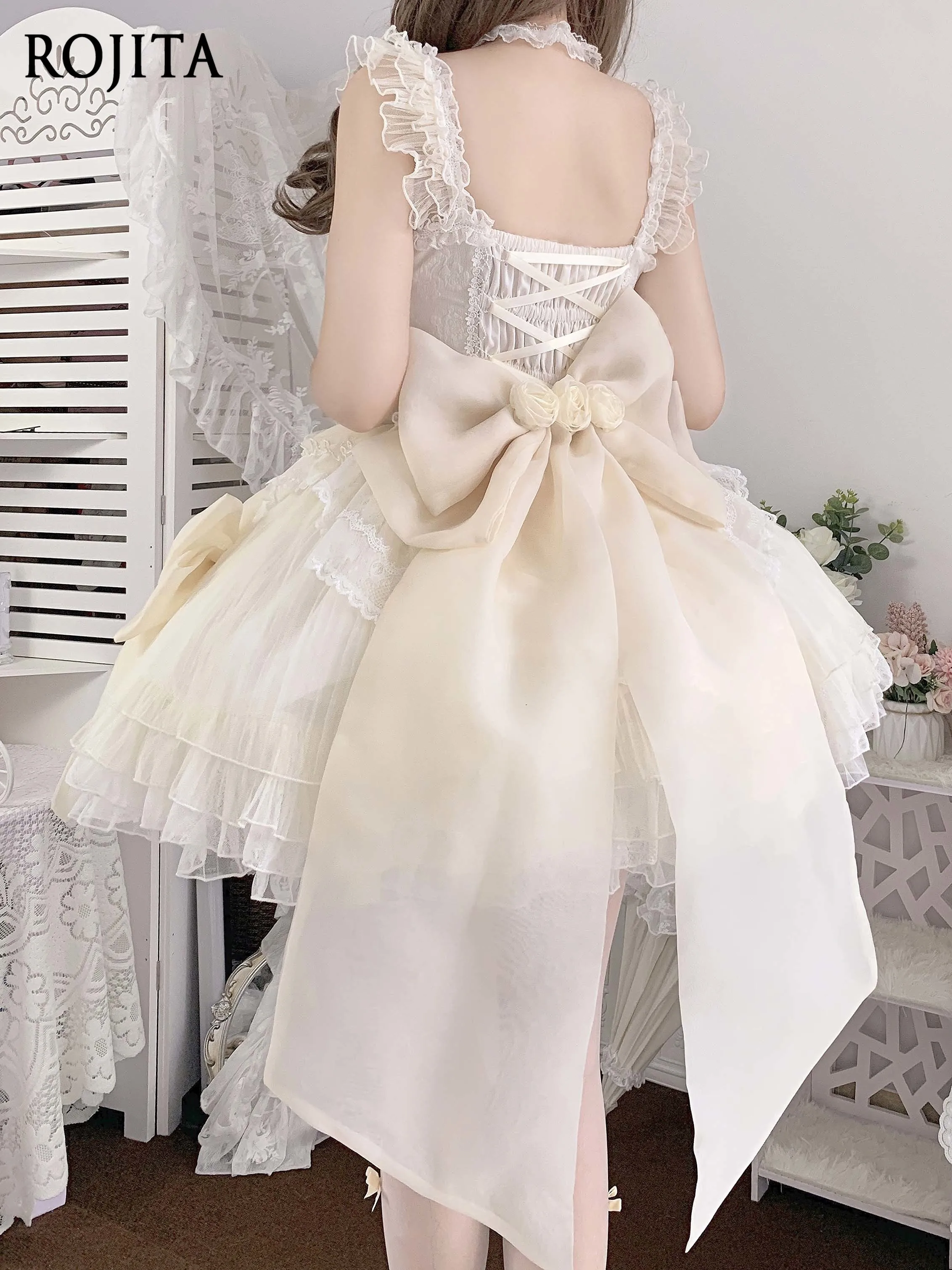 Original Lolita Sanftes Brautkleid für Frauen First Love Süßes Beige Geburtstagskleid Rüschen ärmelloses kurzes Prinzessinnenkleid