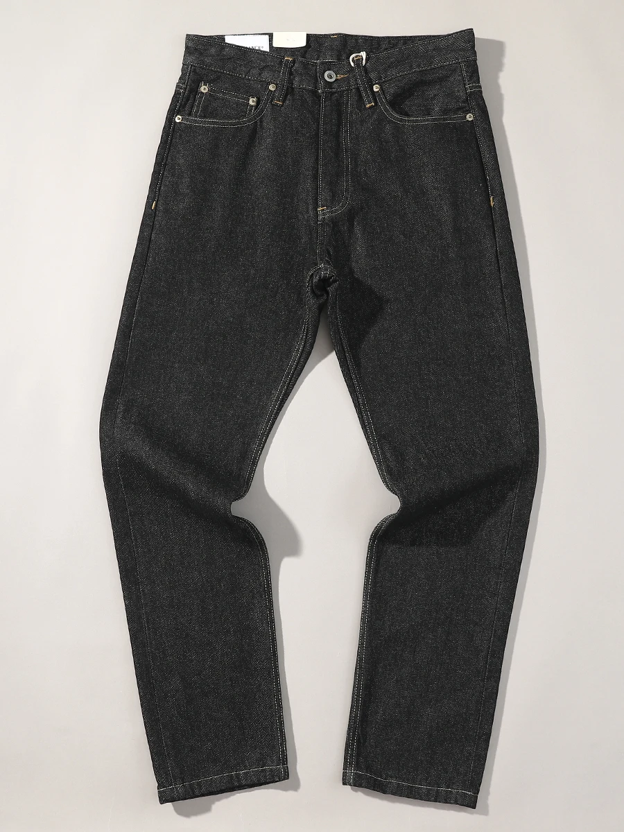 

High Quali Men's Denim Jeans mid Waist Straight Leg Nine Patchwork Bla Casual Pants Autumn Winter Wear Resistant Cotton P...